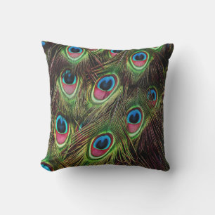 Almofada art deco verde turquesa pena de pavão