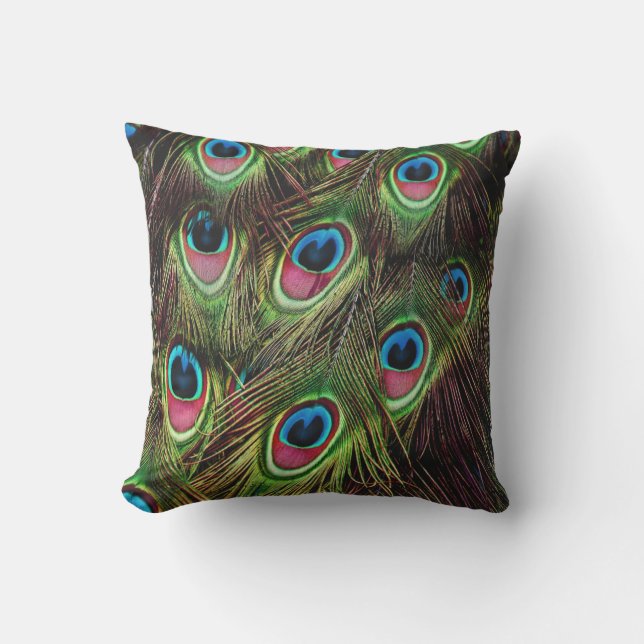 Almofada art deco verde turquesa pena de pavão (Frente)