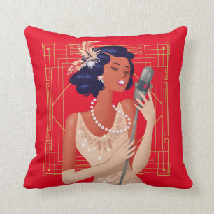 Almofada Art Deco Vintage 1920 Menina Cantora Frame Vermelh