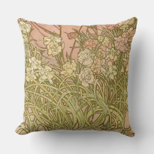 Almofada Art Nouveau Alfonse Mucha Flores de cravo florais