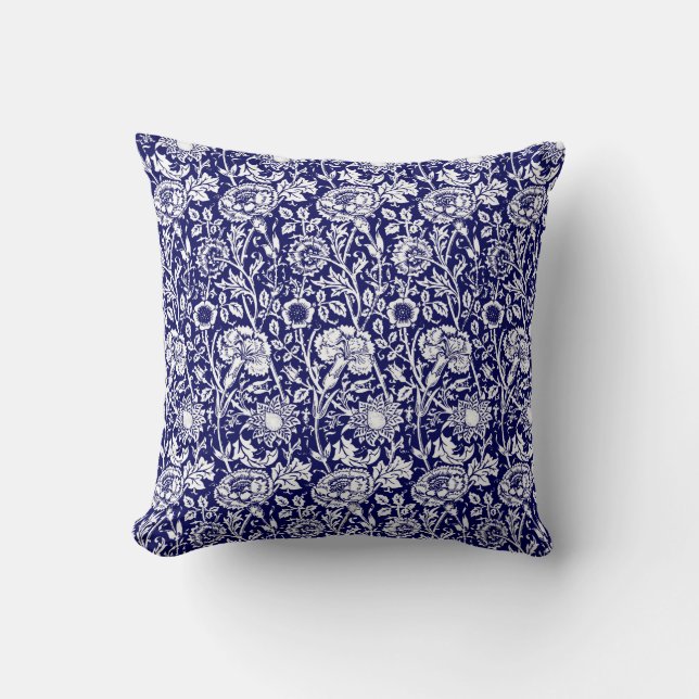 Almofada Art Nouveau Carnation Damask, Navy and White (Frente)