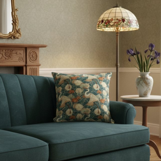 Almofada Art Nouveau Cranes Green (Criador carregado)