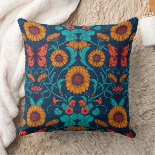 Almofada Art Nouveau daisie em azul e amarelo
