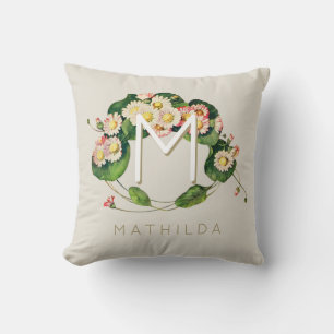Almofada Art Nouveau Daisies Wreath Monograma para Personal
