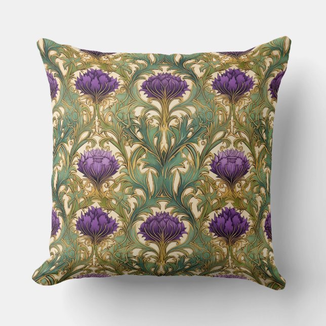 Almofada Art Nouveau dourado roxo padrão (Frente)