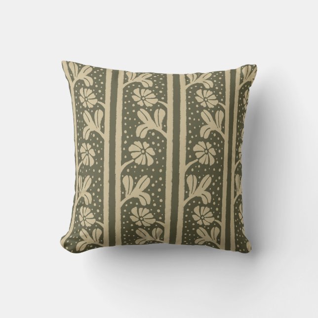 Almofada Art Nouveau Flores Elegantes Beige e Sage Green (Frente)