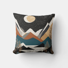 Almofada Art Nouveau Lua Sobre Montanhas Preto e Dourado