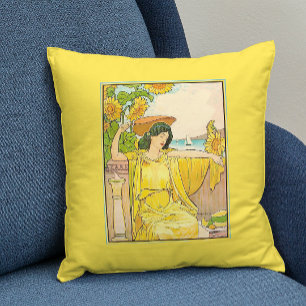 Almofada Art Nouveau Mulher com Girassóis