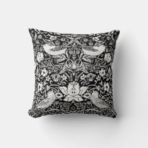 Almofada Art Nouveau Pássaro e Flor, Preto e Branco