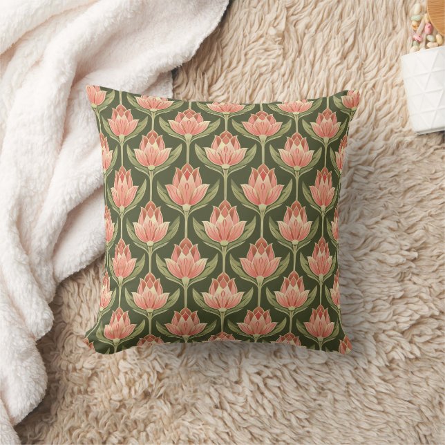 Almofada Art Nouveau Pink e Green Tulip Pattern (Cobertor)