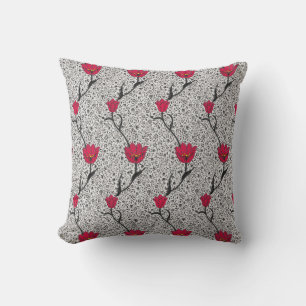 Almofada Art Nouveau Tulip Damask, Cinzas e Vermelho