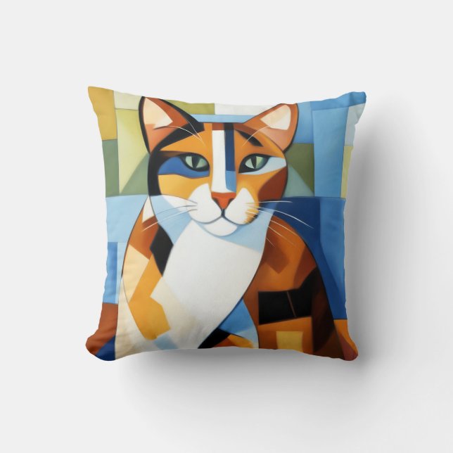 Almofada Art Painting Cubist Calico Cat (Frente)