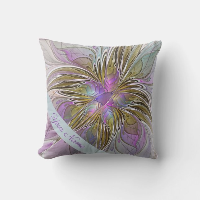Almofada Arte abstracta colorida floral com nome (Frente)