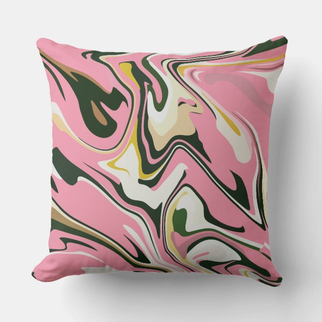Almofada Arte abstrata com redemoinhos em rosa, branco e pr (Frente)