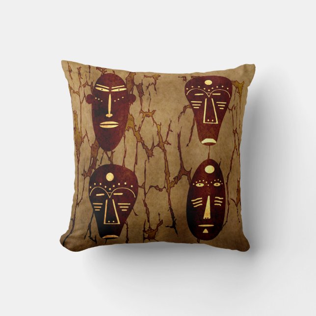Almofada Arte abstrata de rosto tribal africano vintage (Frente)