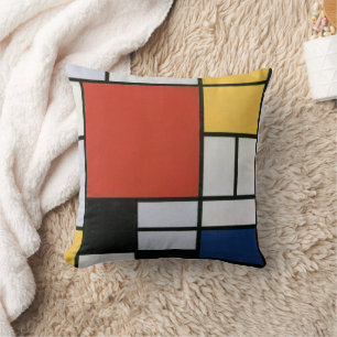Almofada Arte abstrata em vermelho azul e amarelo de Piet M