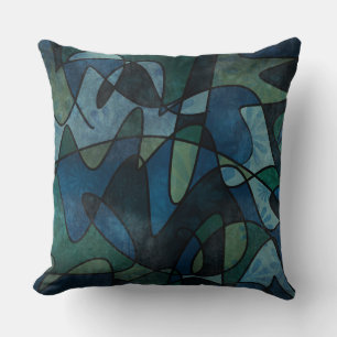 Almofada Arte Abstrata em Vidro Pintado Digital Azul Verde