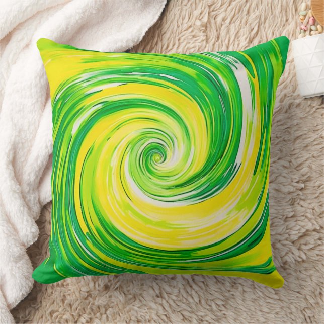 Almofada Arte Abstrata Espiral Verde Amarelo (Cobertor)
