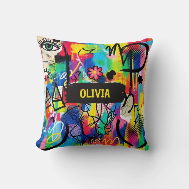 Almofada Arte Abstrata Personalizada de Grafite Pop Vibrant (Frente)