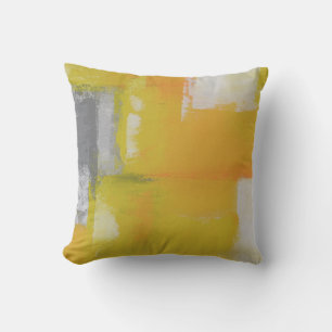 Almofada arte abstrata pintura amarelo cinza branco