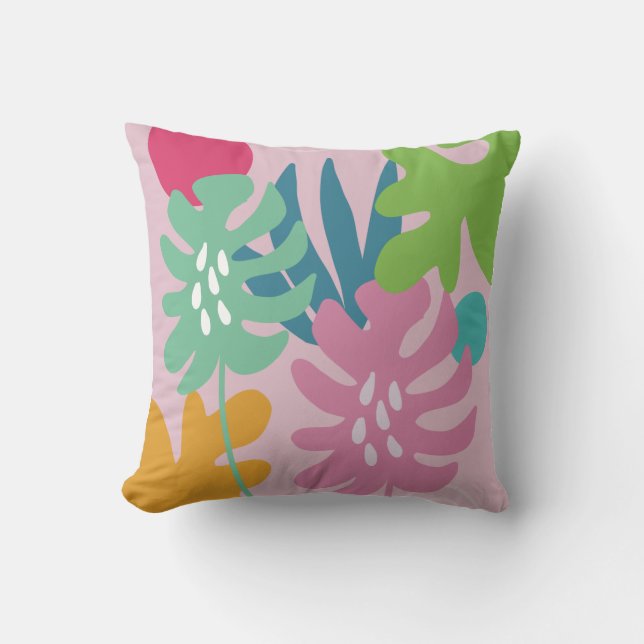 Almofada Arte abstrata simples floral tropical moderna rosa (Frente)