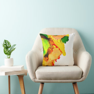 Almofada Arte abstrata tinta alcoólica amarela verde
