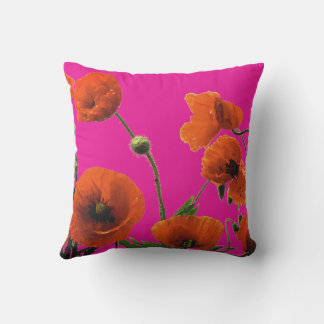 Almofada Arte Abstrato de Flores de Papoula Laranja Rosa Qu
