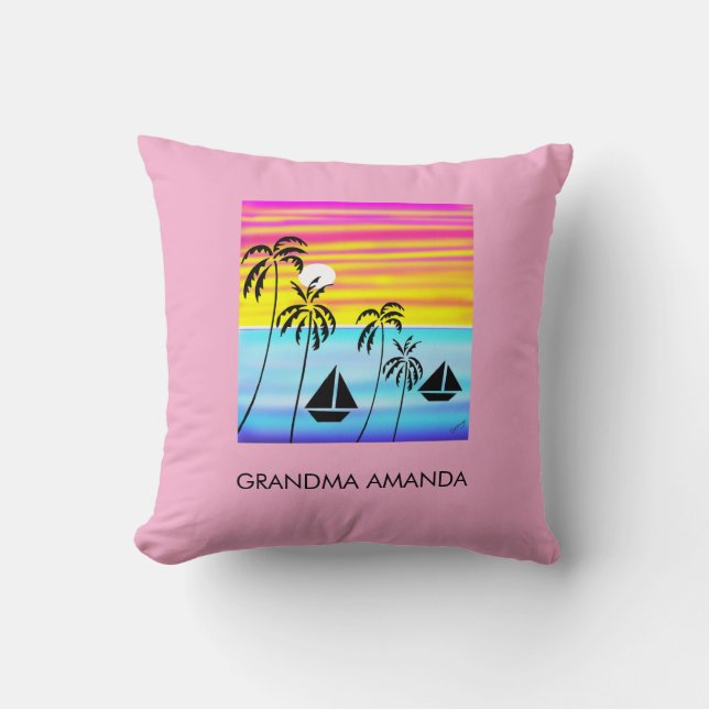 Almofada Arte Africana, Verão Tropical, Navegação Sunset (Frente)