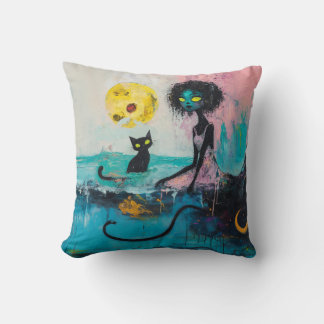 Almofada Arte AI Magnética Witchy — Oceano Moon Negro Rosa