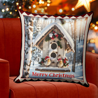 Almofada Arte Animal de Natal da Casa de Pássaros