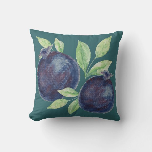 Almofada Arte Aquarela de Mirtilos Boho Roxo (Frente)
