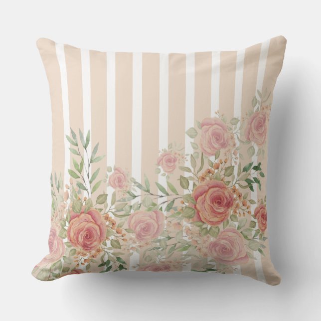 Almofada Arte aquosa de rosas rosa-pincel-vitorianas (Frente)