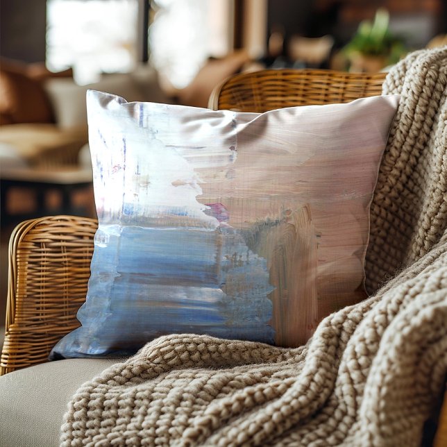Almofada Arte Artística Abstrata Azul Marrom Branco ( Brown and blue abstract art pillow)