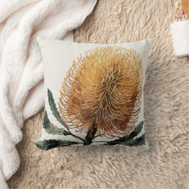 Almofada Arte Botânica de Flor Banksia em Aquarela
