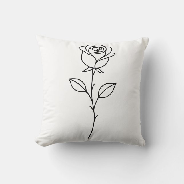Almofada Arte Botânica Minimalista de Rosa em Linhas (Frente)