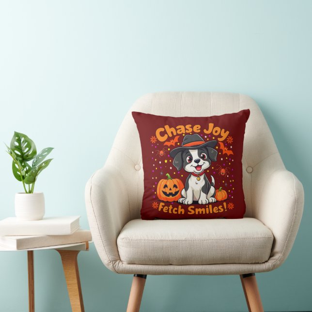 Almofada Arte Canina: Busque a Alegria do Halloween e sorri (Cadeira)