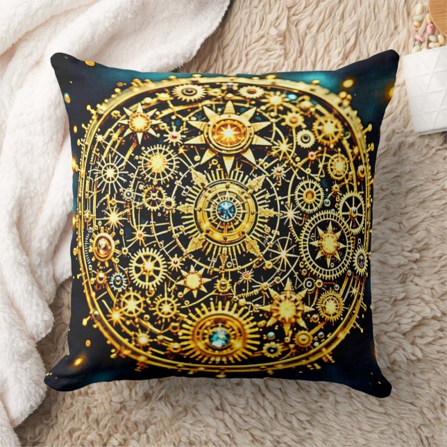 Almofada Arte Celestial de Relógio Dourado (Cobertor)