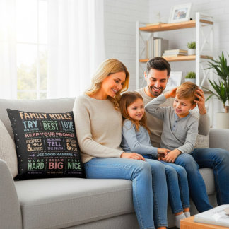 Almofada Arte com Palavras de REGRAS FAMILIARES Personaliza