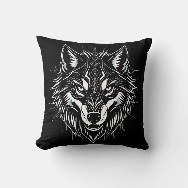 Almofada Arte da cabeça de lobo (Frente)