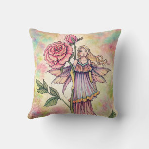 Almofada Arte da Fada Rosa Enrubescida por Molly Harrison