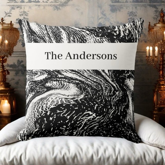 Almofada Arte da linha abstrato de mármore do nome do monog (Criador carregado)