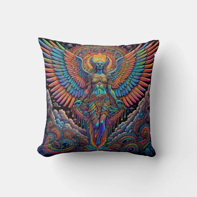 Almofada Arte de Anjo Colorido Psicodélico (Frente)