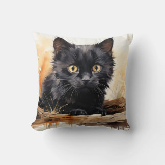 Almofada Arte de Aquarela de Gato Preto Cinto
