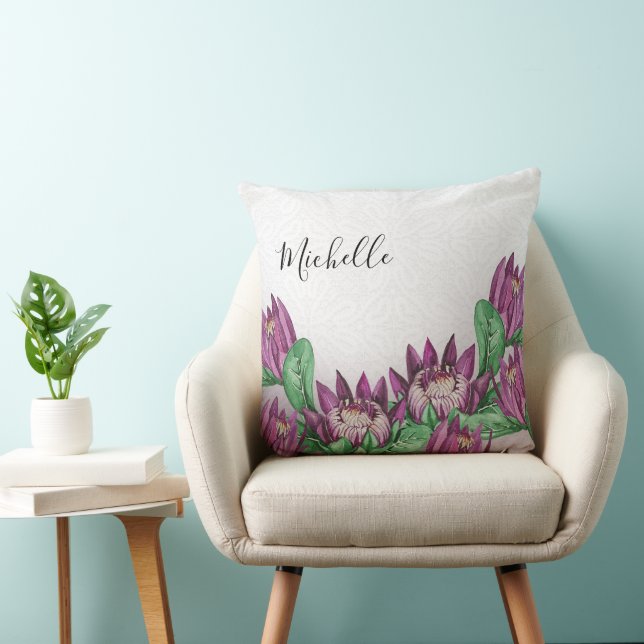 Almofada Arte de Aquarela Deep Purple King Protea (Cadeira)