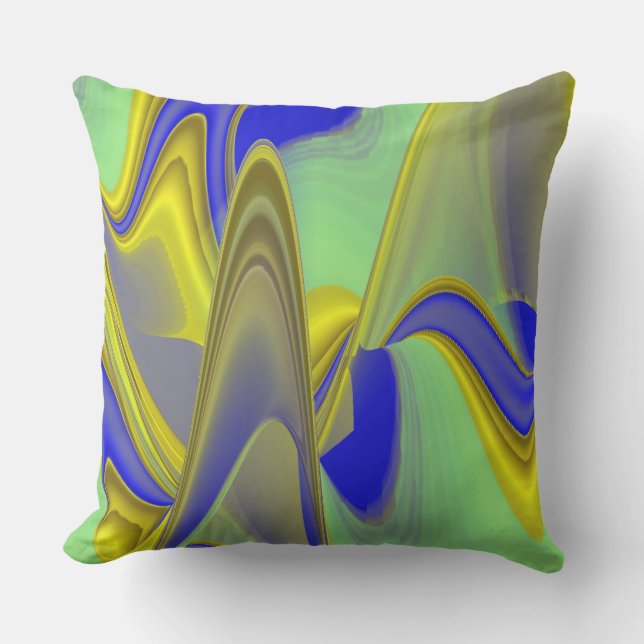 Almofada Arte de Arco-Íris Abstrato 3D em Azul Amarelo Dour (Frente)