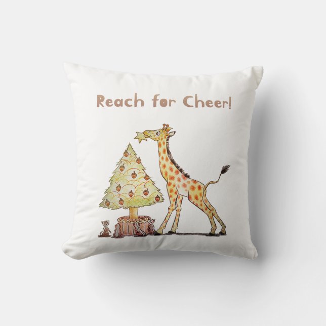 Almofada Arte de árvore de Natal de girafa desenhada à mão (Frente)