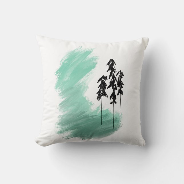 Almofada arte de árvore verde escandinava simples moderno m (Frente)