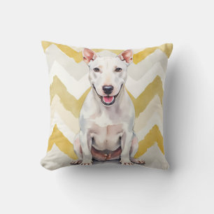 Almofada Arte de Bull Terrier em Aquarela com Padrão Ziguez