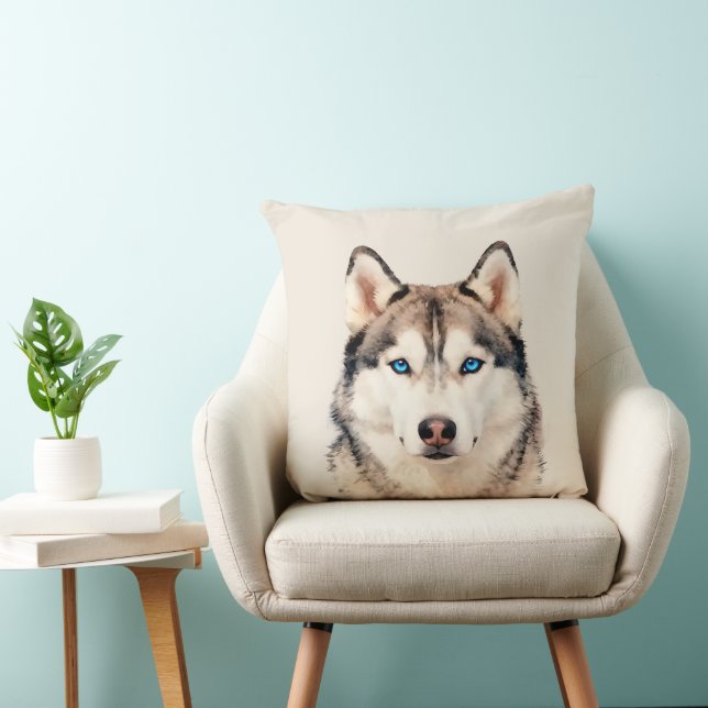 Almofada Arte de Cachorro Husky Design Grande (Cadeira)