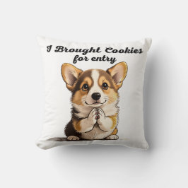 Almofada Arte de Caneta e Tinta de Corgi suplicando "Eu Tro